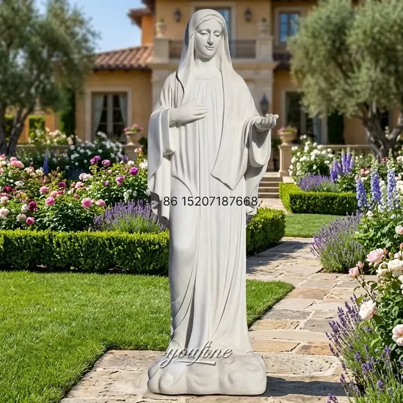 Wmwmnu Life Size White Marble Statue Virgin Mary Hand Carved European Design for Church Garden Decor