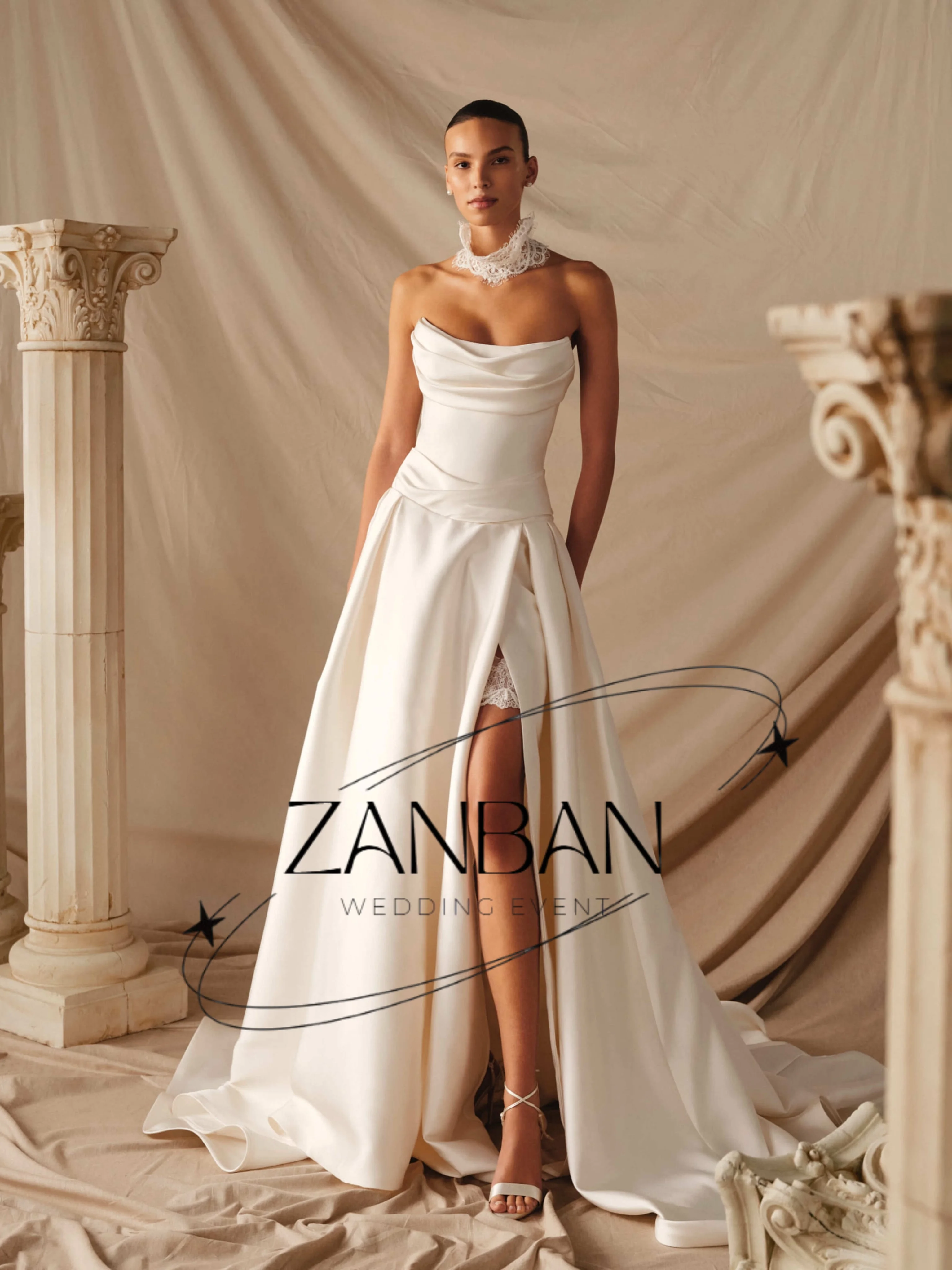 ZanBan Modern Satin New Wedding Dress Strapless Bride Dress Side High Slit Chapel Train Bridal Gown vestido de novia Customized