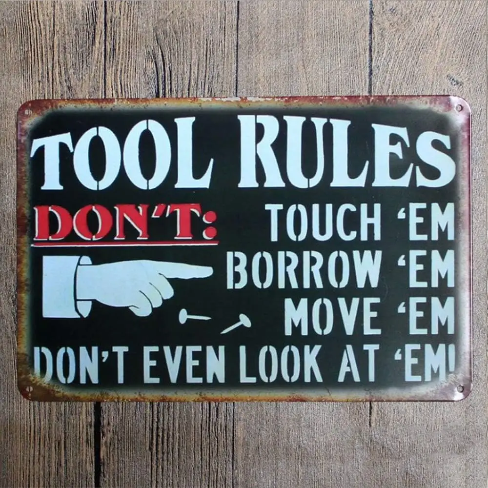 Robert Art Garage Rule Tin Metal Wall Decoration, Original Design Thick Tinplate Rules Wall Art Sign for Garage
