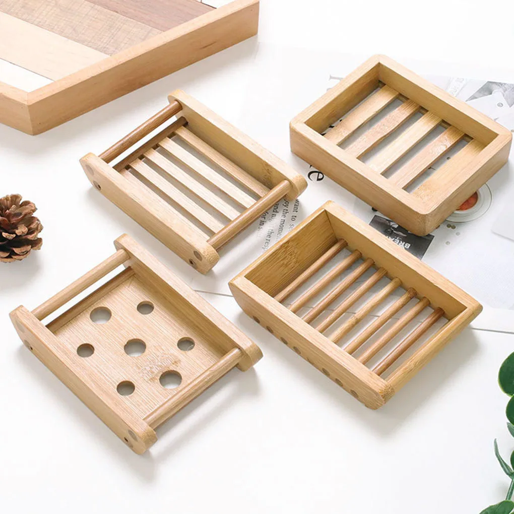 Soap Dish Container Moisture-proof Bamboo Storage Tray Draining Box Home Shower Washroom Accessories wood color Bathroom Tools