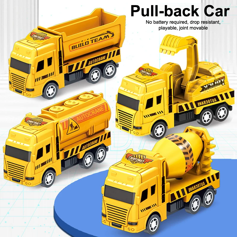 1PCS Pull Back Toy Cars, Engineering Vehicle Models for Kids, 4 Mini Cars Set, Educational Toy, Warrior Construction Vehicles