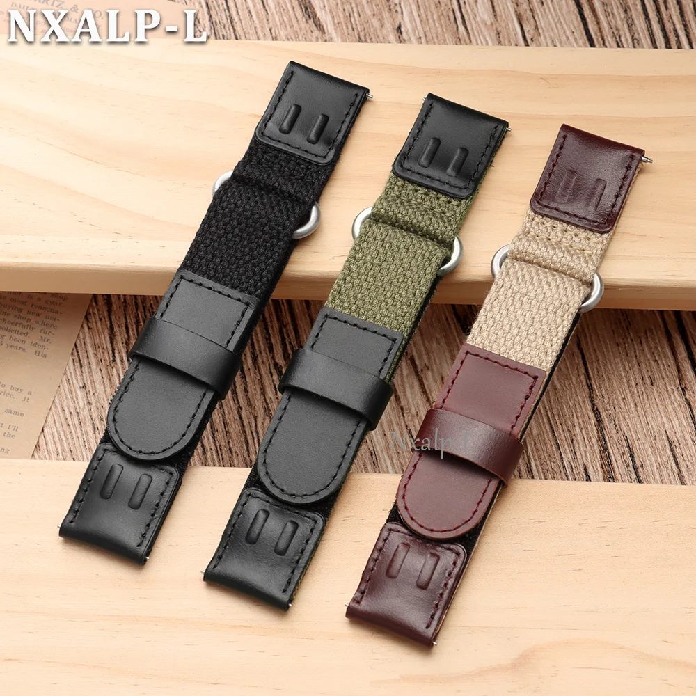 Magic Tape Nylon Strap 19mm 20mm 22mm Oil Wax Cowhide Watch Band for Smartwatch Wristband Men Women Sport Qucik Release Bracelet