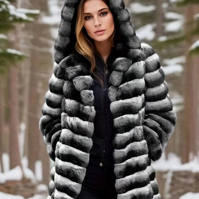 

Women Purple Thick Faux Fur Jacket Colorblock Autumn Winter Maxi Coat Long Warm Luxury Belt Fur Parkas Bontjas Furry Outerwear