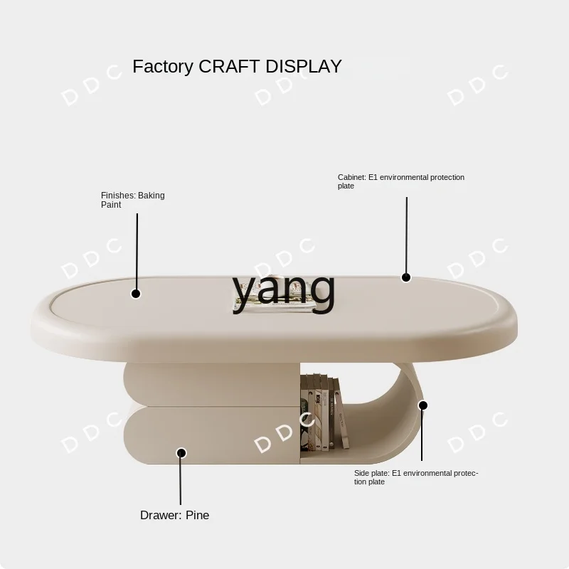 LMMcream wind biscuits coffee table living room household small apartment premium oval coffee table