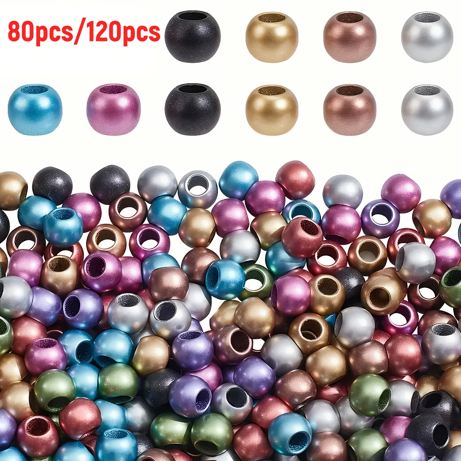 

80pcs/120pcs 12mm/10mm Large hole round bead mixed color beads，for DIY Jewelry Making Accessories Handmade Materials