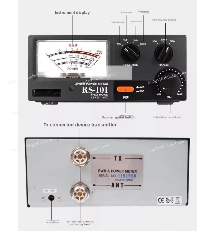 RS-101 SWR Power Meter, Digital Display Standing Wave Ratio Meter for HF Short Wave up to 3KW Power Measurement - view 6