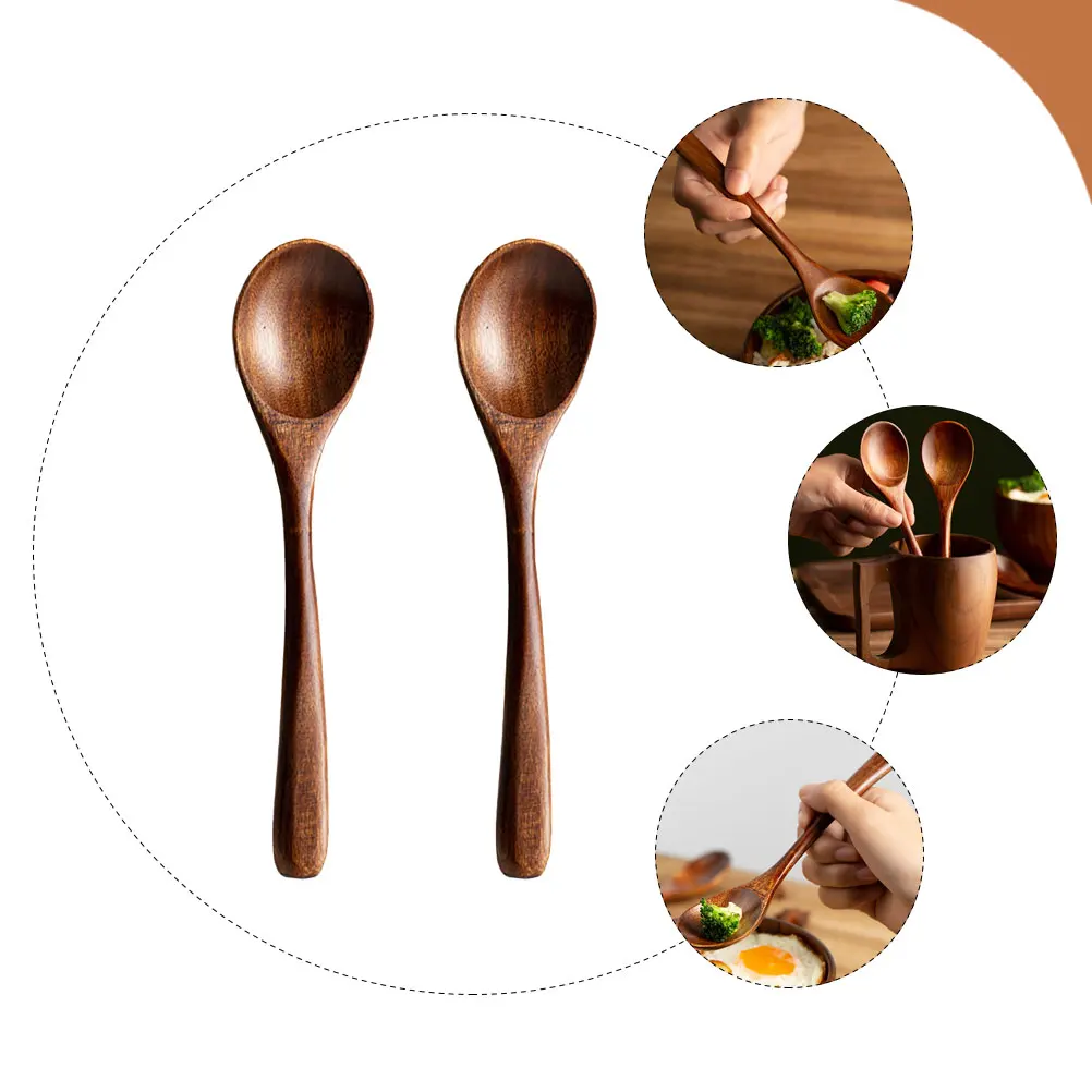 

2pcs Wooden Kids Spoon Ice Cream Rice Spoons Smooth Easy Clean Home Kitchen Restaurant Decorative Utensils