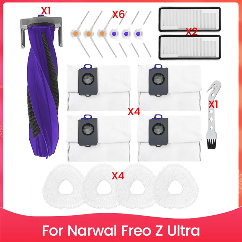

COME Accessories For Narwal Freo Z Ultra Robot Vacuum Replacement Parts Main Side Brush Hepa Filter Mop Cloth Dust Bags
