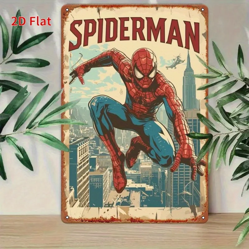 [مسطح [قطعة واحدة من فن الحائط المعدني Spiderman & Deadpool "Romantic" مقاس 20.32 × 30.48 سم، ديكور داخلي/خارجي، علامة حديدية مع مدينة عتيقة