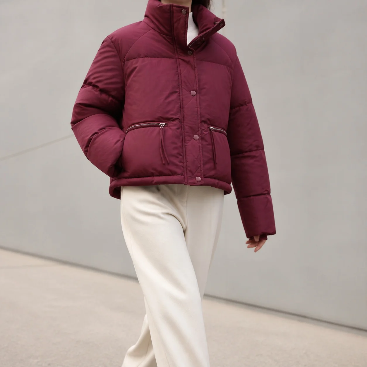 Women's Down Jacket Casual Thick Metallic Fabric Stand Collar Zipper Long Sleeve Straight Fit Color Block Winter Female Woman