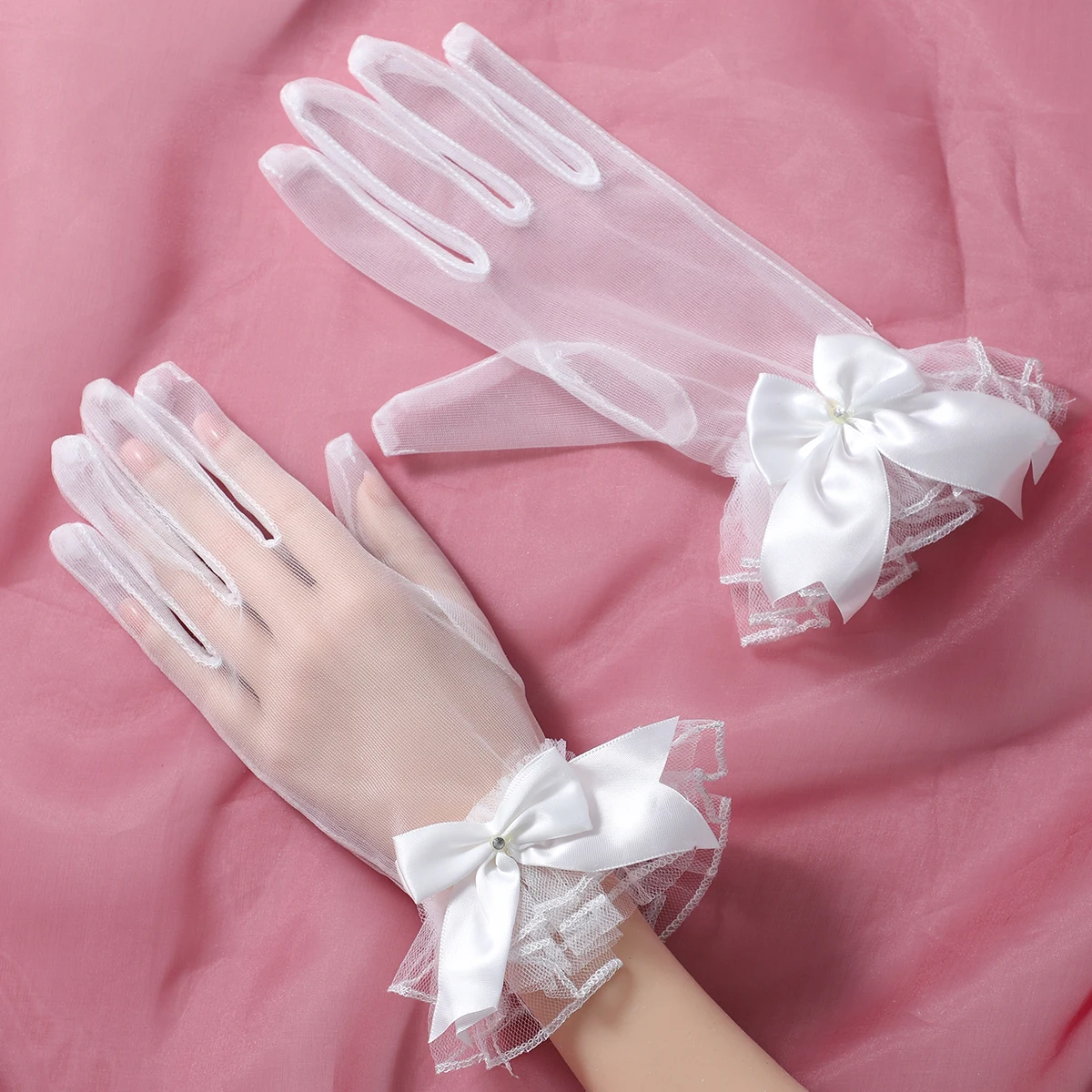 Bridal Gloves Full Of Romantic Style Ladies' Cute Ball Party Dress Up Gloves With Bow