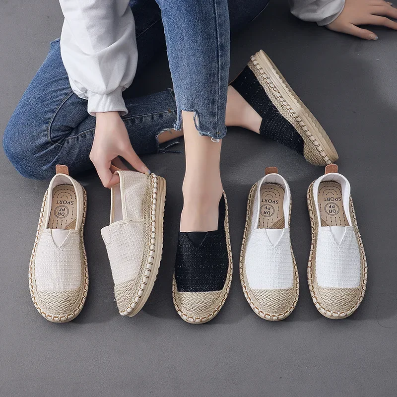 Summer New Women\'s Shoes Fashion Woven Breathable Lightweight Comfortable Canvas Shoes for Women Zapatos De Mujer