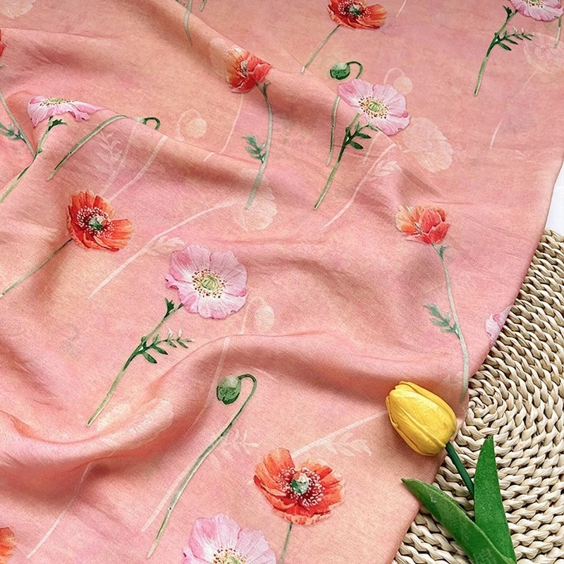 Flower Brocade Cotton Digital Printed Fabric New Chinese Qipao Dress Top Hanfu Handmade Home Decoration Tablecloth DIY Fabric