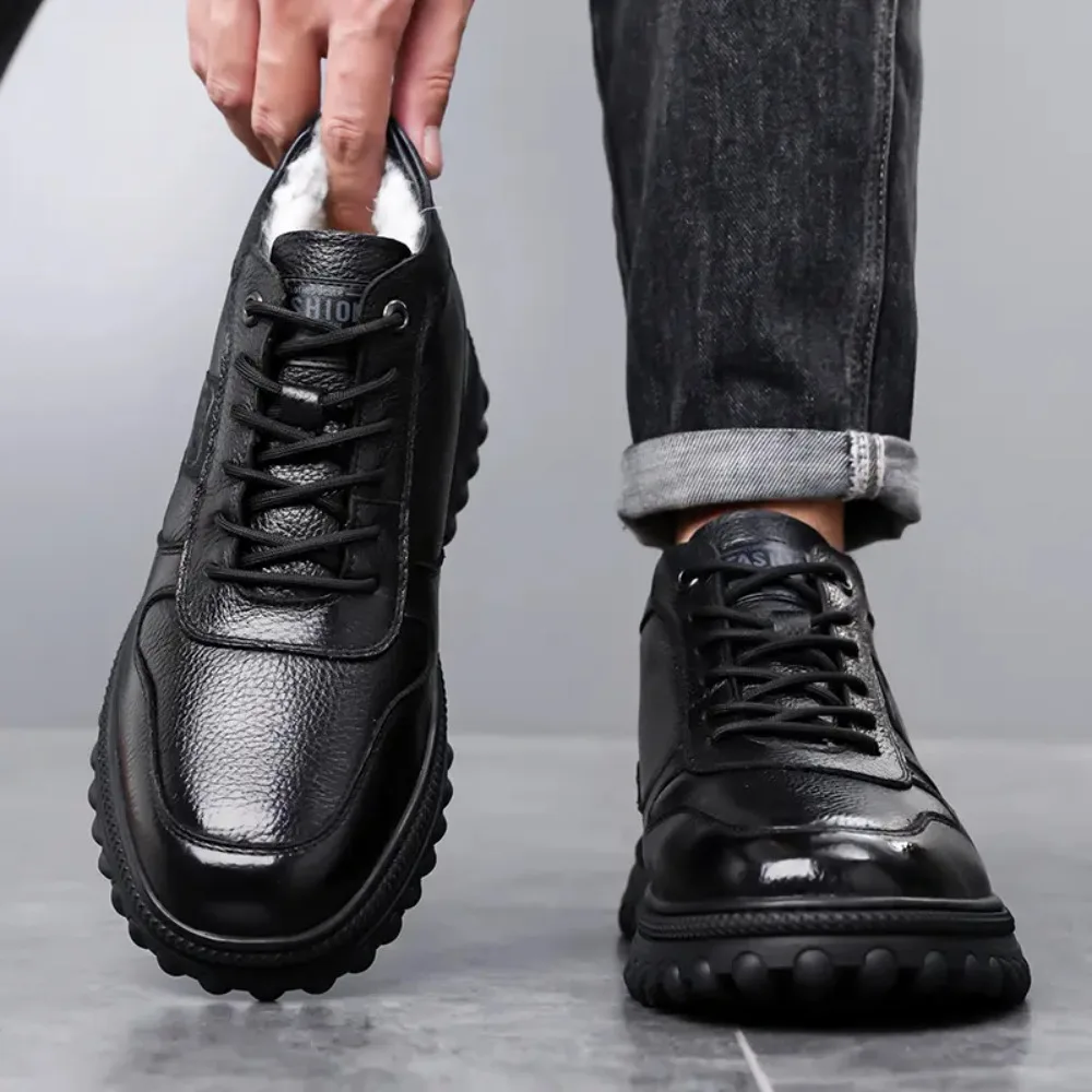 Männer Baumwolle Schuhe Winter Leder Schuhe Neue Stil Winter Stiefel Anti-Kälte Anti-Slip Fleece Gefüttert Warme Mittleren alters Papa Winter Fuß