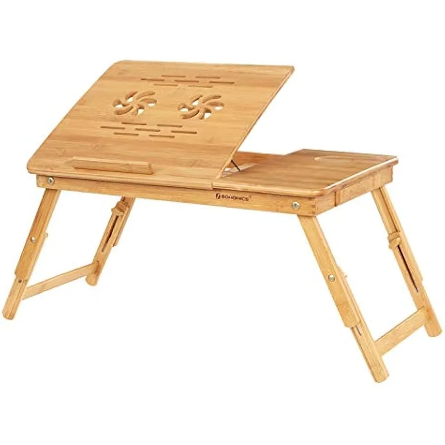 SONGMICS Bamboo Laptop Desk Serving Bed Tray Breakfast Table Tilting Top with Drawer