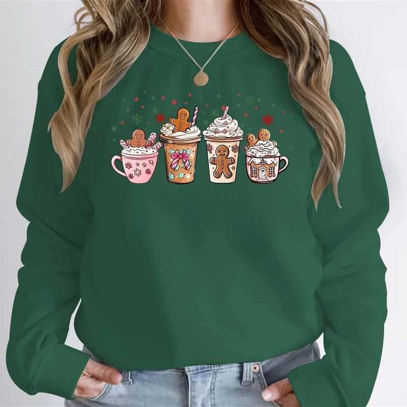 Pink Gingerbread Coffee Christmas Hoodie Women\'s Sportswear Harajuku Street Oversized Christmas New Street Y2k Top Men Clothing