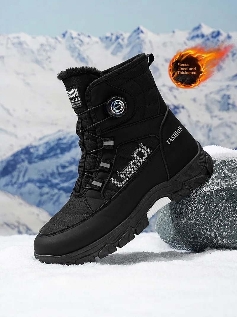 Men's Winter High Top Thick Bottom Fleece Lined Snow Boots Outdoor Casual Waterproof Non Slip Large Size 48 Cotton Shoes