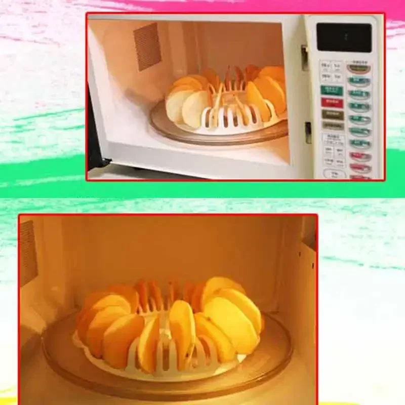 2025 Hot DIY Low Calories Microwave Oven Fat Potato Chips Maker Apple Fruit Potato Crisp Chip Slicer Snack Maker Set Tray Kitche
