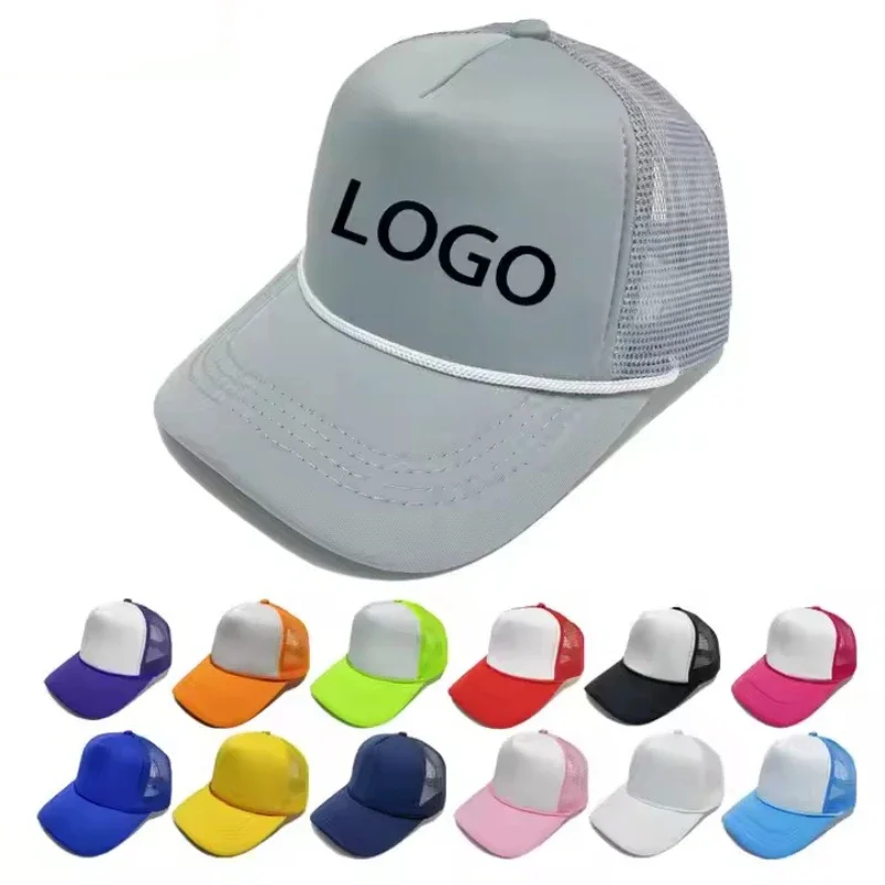 

Custom Logo Trucker Caps Breathable Mesh Baseball Cap with Rope Summer Outdoor Sport Sun Visor Hat for Men And Women Plain Foam