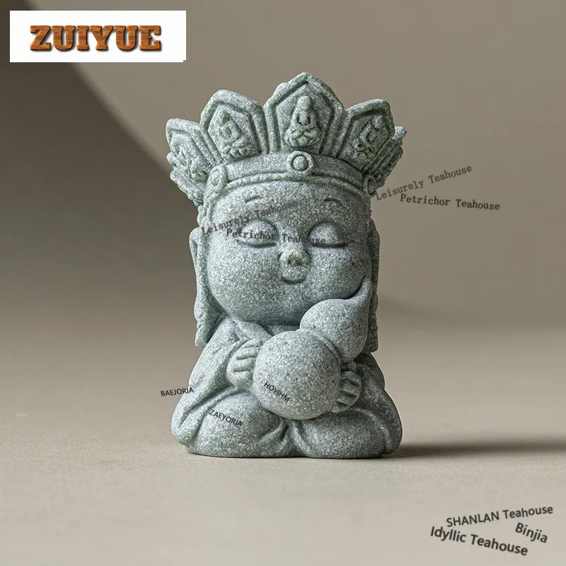 HOYIHM Green Sandstone Buddha Tea Pet Luxury Flowerpot Landscaping Tea Figurine Play Toys Tea Statue Ornaments Accessories Craft