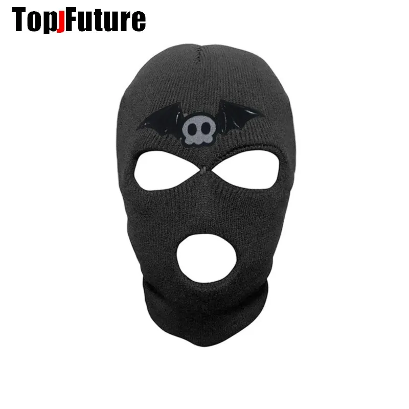 3 Holes Full Face Mask Winter Warm Mask Ski Sports Balaclava Masks Y2K Knitted Beanies Punk Hip Hop devil Cap Motorcycle Helmet