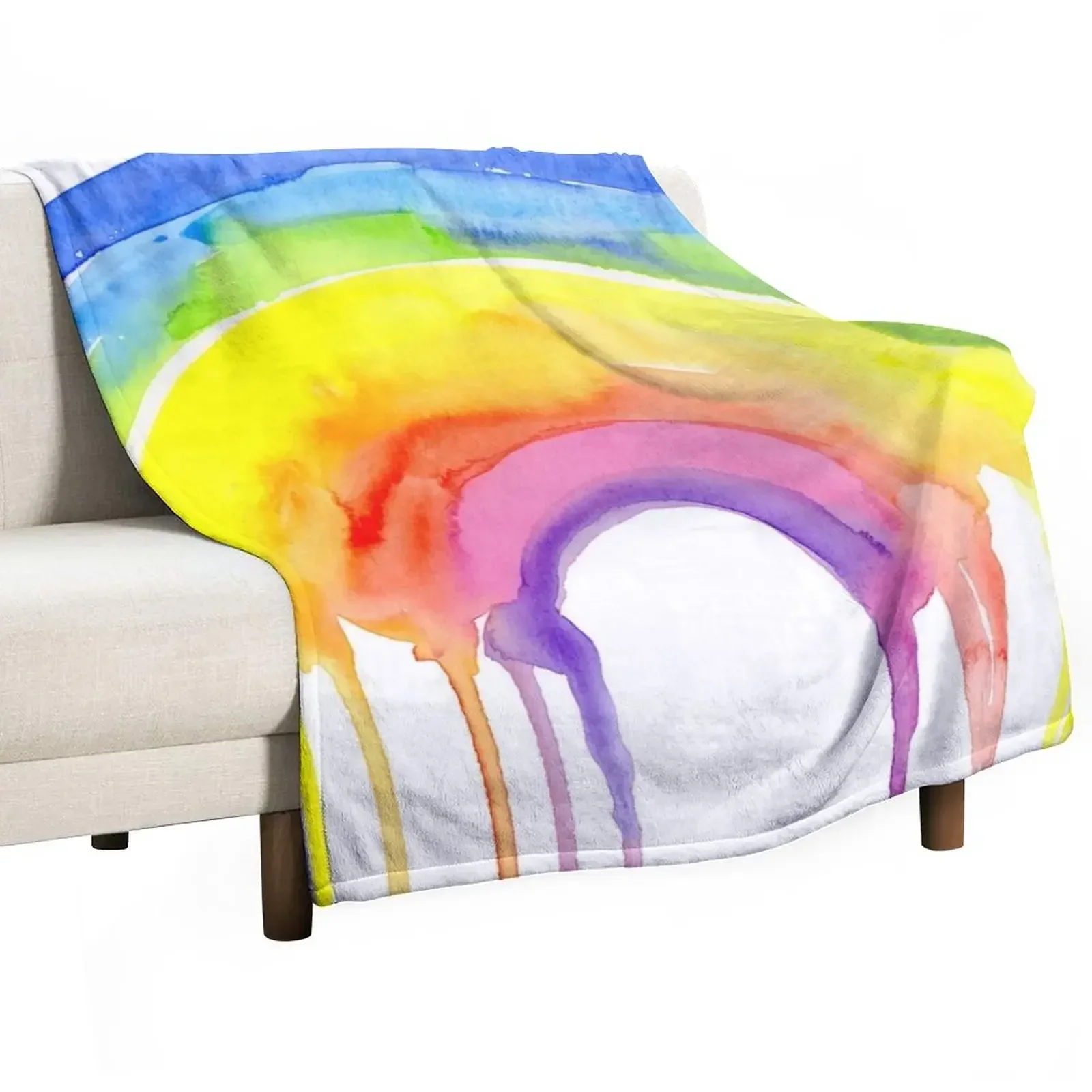 Watercolor Rainbow Dripping Throw Blanket For Decorative Sofa blankets and throws Decoratives Warm Blankets