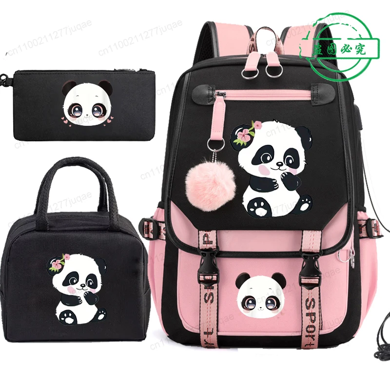 

Anime Cartoon Backpack with Lunch Bag Pencil Case Set Back To School Bagpack Panda Anime Fashion Student Schoolbag Suit Gift