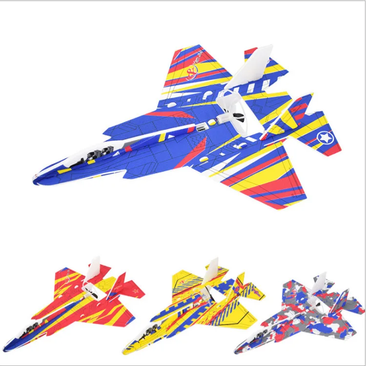 Electric Foam Aircraft Fighter Su 27 Hand Throwing Unmanned Glider Gyro Model Gift Toy For Boy Kid Student