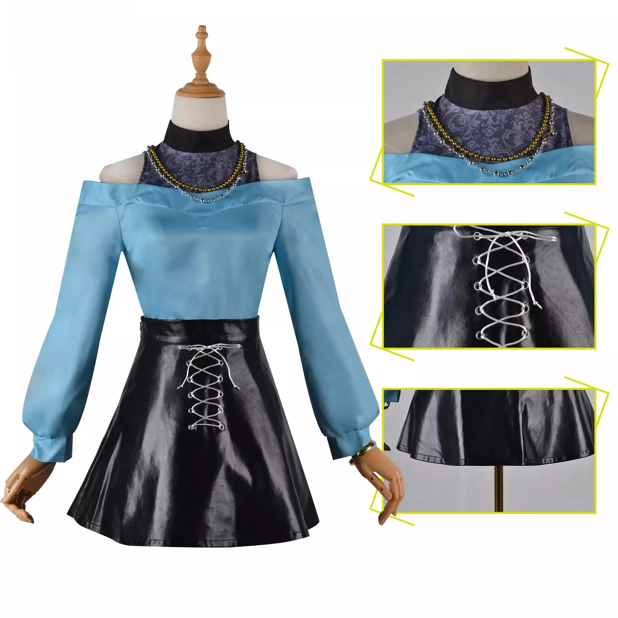 شعر مستعار من Oshi No Ko Mem Cho تنكري للنساء ، لي-سان فستان أزرق ، زي ، تنورة ، شعر أشقر ، أغطية رأس ، حفلة الهالوين