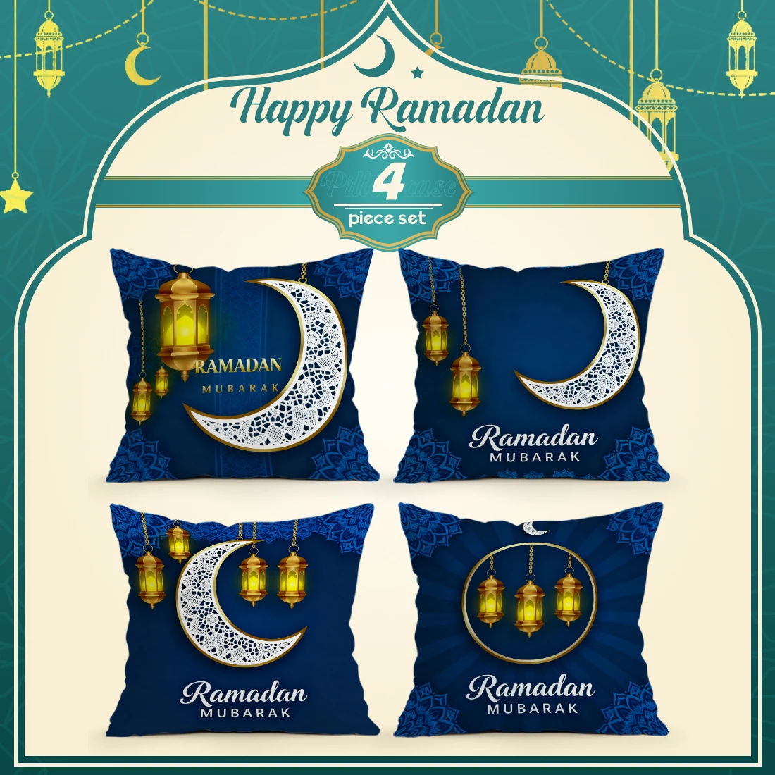 Crescent Moon Lanterns Ramadan Theme Cushions Pillowcase Polyester Cushion Cover Throw Pillow Pillowcover Home Car Sofa Decor