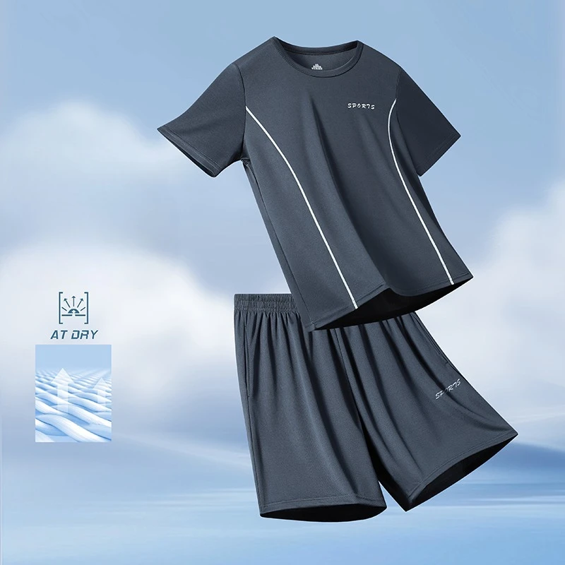 

2026 Summer 2 Pieces Tracksuits Men's Quick-drying Short-sleeved Shorts Suit Men Leisure Sports Running Fitness T-shirt Sets Man
