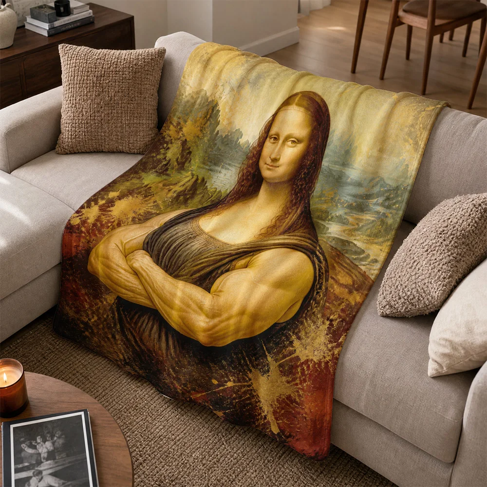 Luxurious Classical Art Portrait Throw Blanket for Sofa Couch Home Decor Living Room Painting Tapestry Renaissance Style Gift