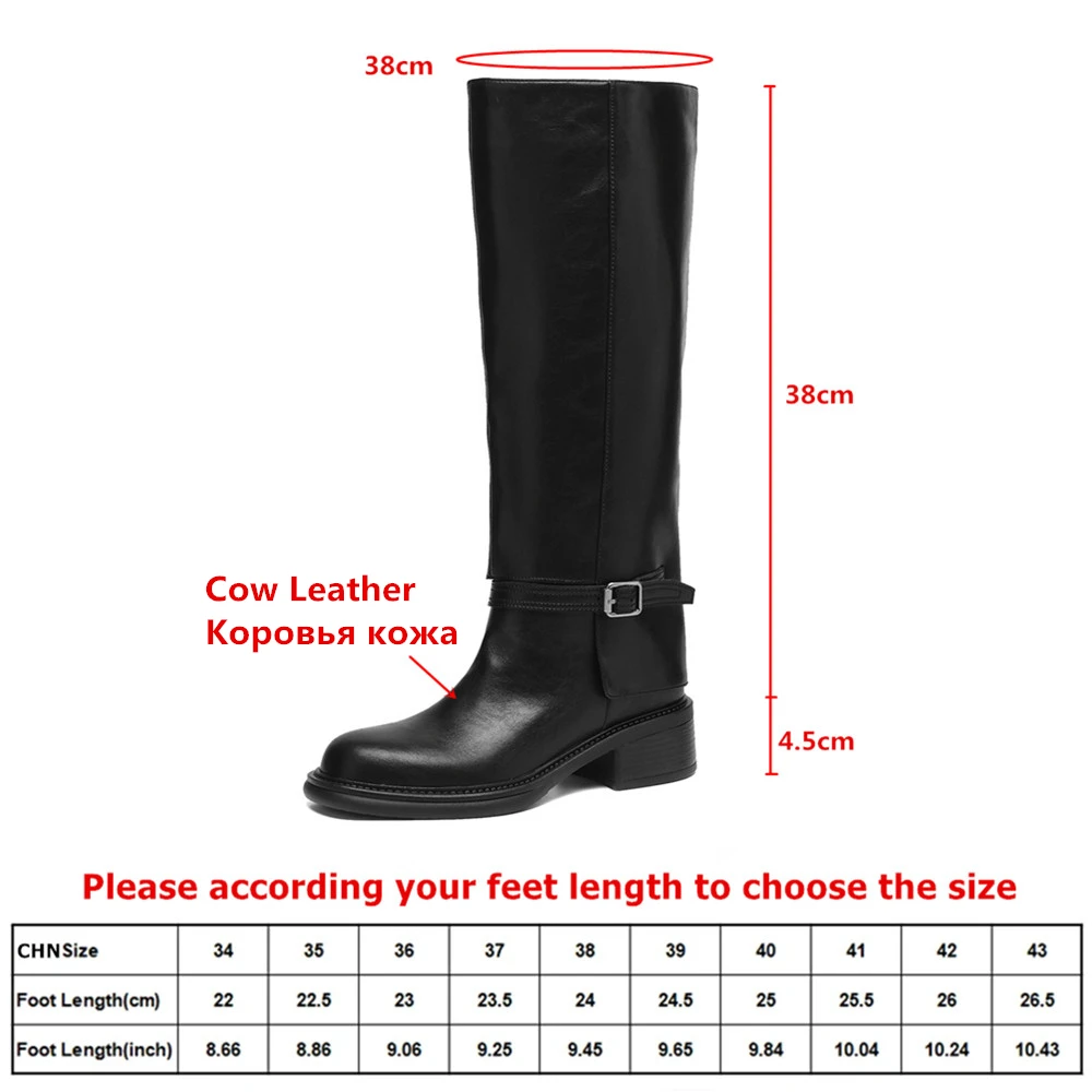 MILI-MIYA Ladies' Cowhide Large Tube Boots One Foot Riding Knight Boots Knee High Boots Round Toe Square Heel Solid Color