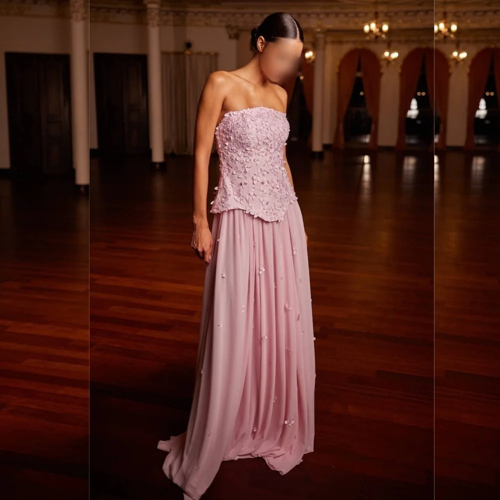 

Шифоновая аппликация на заказ, без бретелек, трапециевидной формы, длиной до пола, на заказ, для выпускного вечера, женское элегантное вечернее платье для свадебного гостя