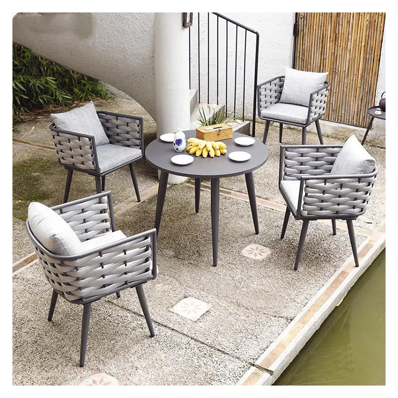 

Garden Bistro Terrace Outdoor Table and Chair Set 3pc Compact Rattan Balcony Furniture Set Small Balcony