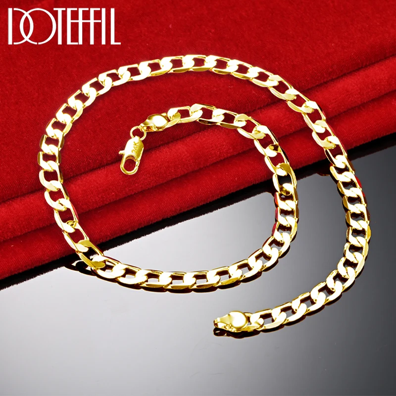 DOTEFFIL 18K Gold 925 Sterling Silver 8mm 24 Inch Sideways Chain Necklace For Women Men Engagement Wedding Fashion Charm Jewelry