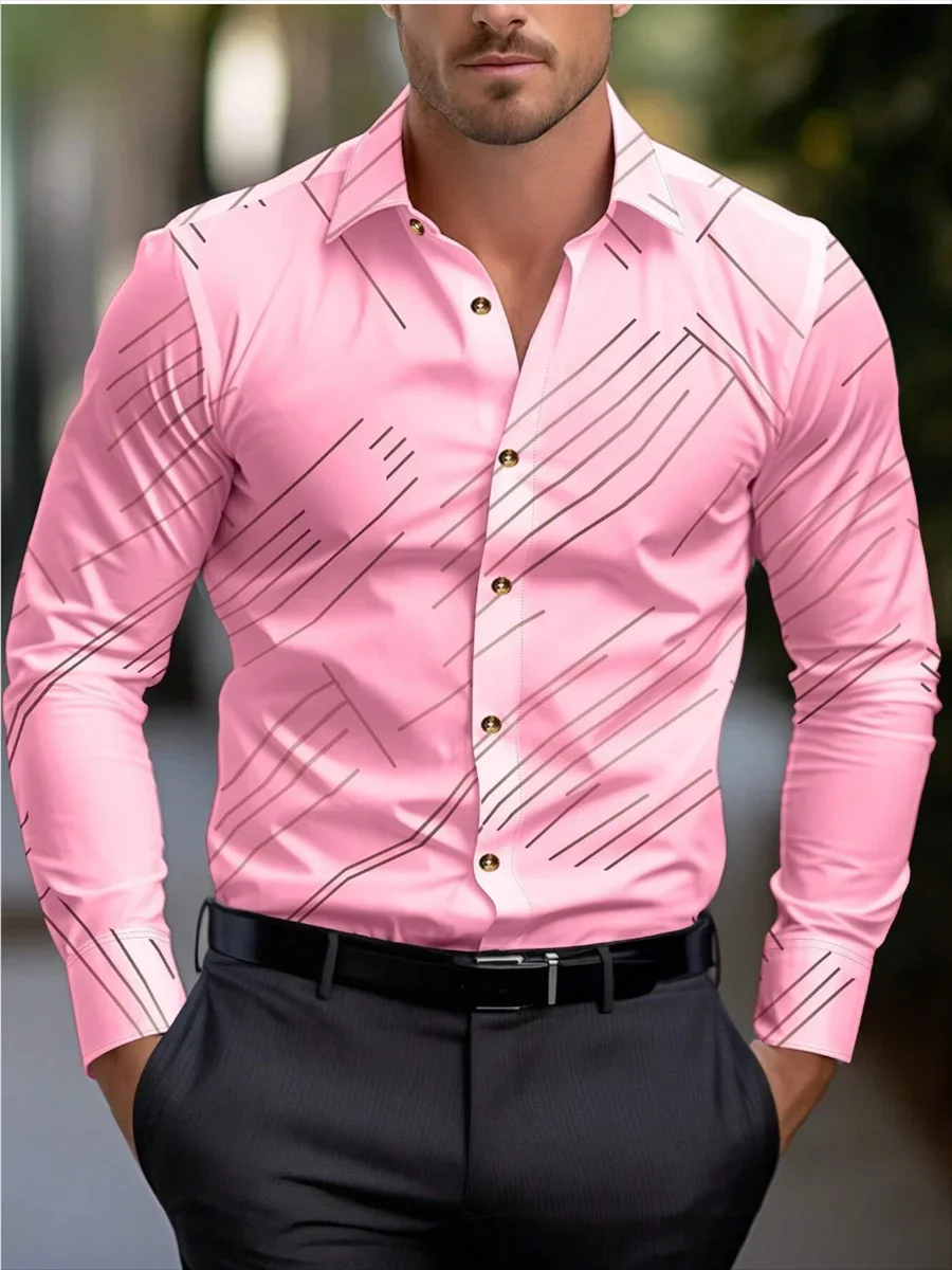 Camicia da uomo 10 colori a righe a maniche lunghe con risvolto bottoni hawaiani per le vacanze, moda, comfort casual XS-6XL consegna veloce