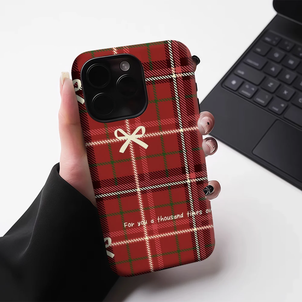 Plaid rosso e fiocchi per IPhone17 Custodia magnetica per telefono per IPhone 17 16 15 14 13 Pro Max Plus Custodia rigida singola a doppio strato