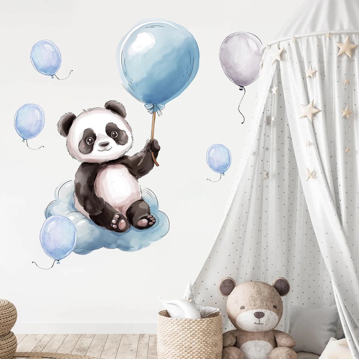 Cartoon Cloud Balloon Panda Wall Stickers for Kids Room Home Decor Accessories Living Room Bedroom Decoration Wall Decals view 2