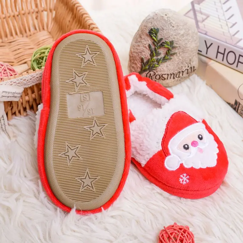 Toddler Girls Slippers for Winter Baby Boys Loafers Plush Warm Rubber Sole Santa Claus Home Shoes House Footwear Christmas Gifts