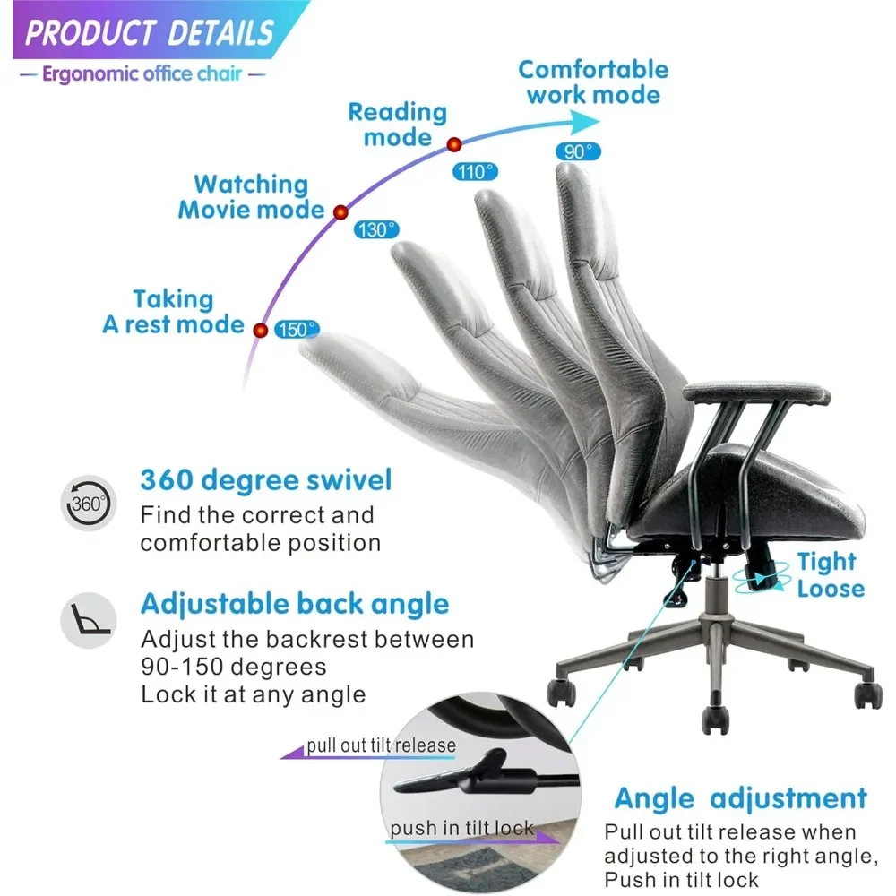 Silla de oficina ergonómica, silla de escritorio de oficina en casa con soporte Lumbar, respaldo alto, altura ejecutiva ajustable