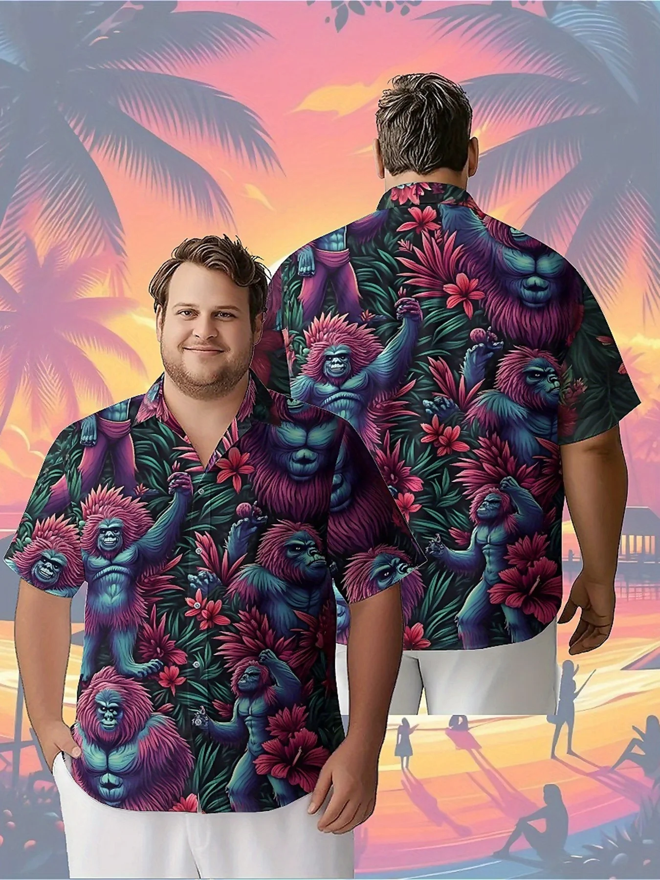 Men's Plus Size Hawaiian Shirts Tropical Jungle Giant Ape pattern,Premium Comfort Youth Clothes,Streetwear Y2K Tops