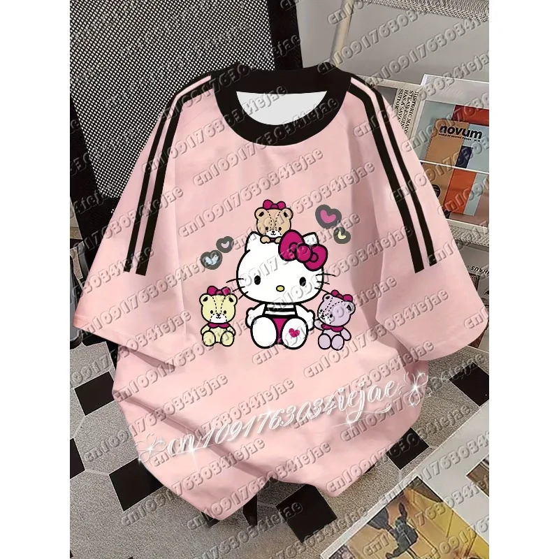 Camiseta de manga corta con estampado 3D de Hello Kitty para mujer, camiseta holgada informal de verano para hombre, camiseta de gran tamaño, ropa, novedad de 2026