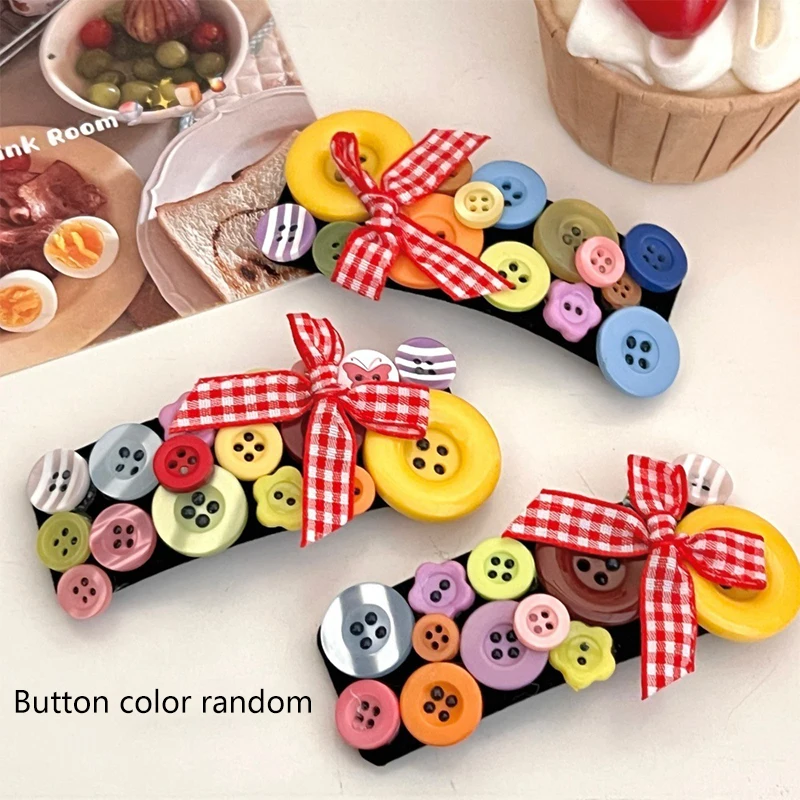 Creative Button Hair Hoop Hairpin Sweet Girlish Heart Colour Versatile Hair Accessories Y2k Cute Bow Headwear Women 2025 New