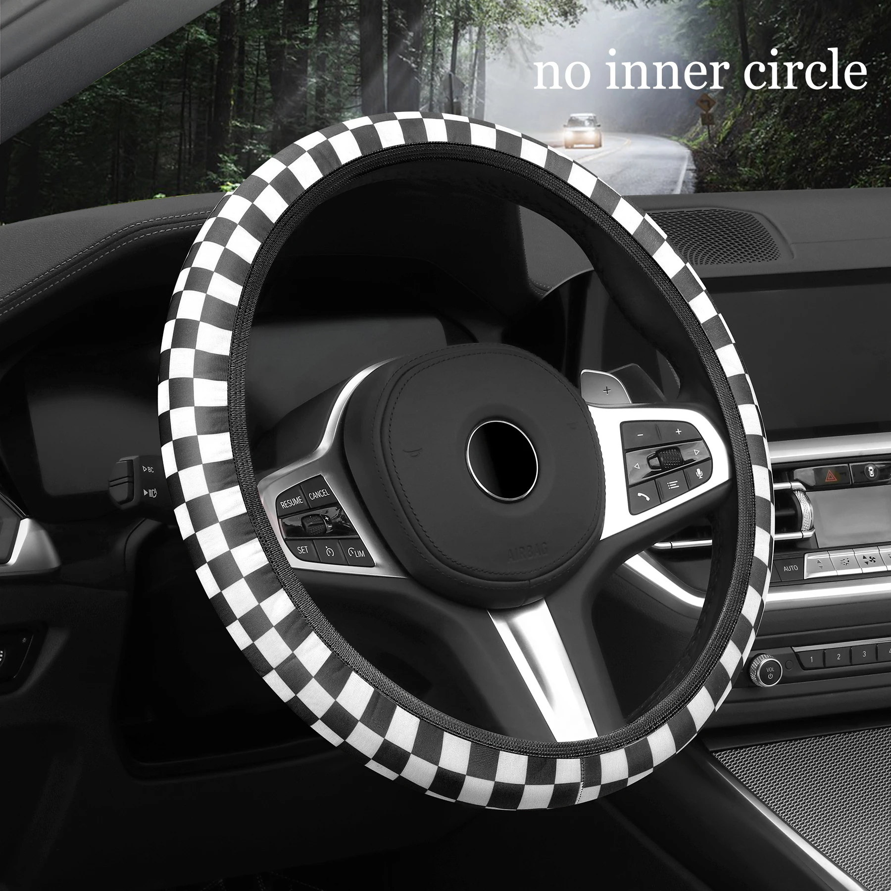 

Plaid Car without Inner Ring Steering Wheel Cover Comfortable Warm Soft Automotive Supplies Interior Suitable for 37-38cm