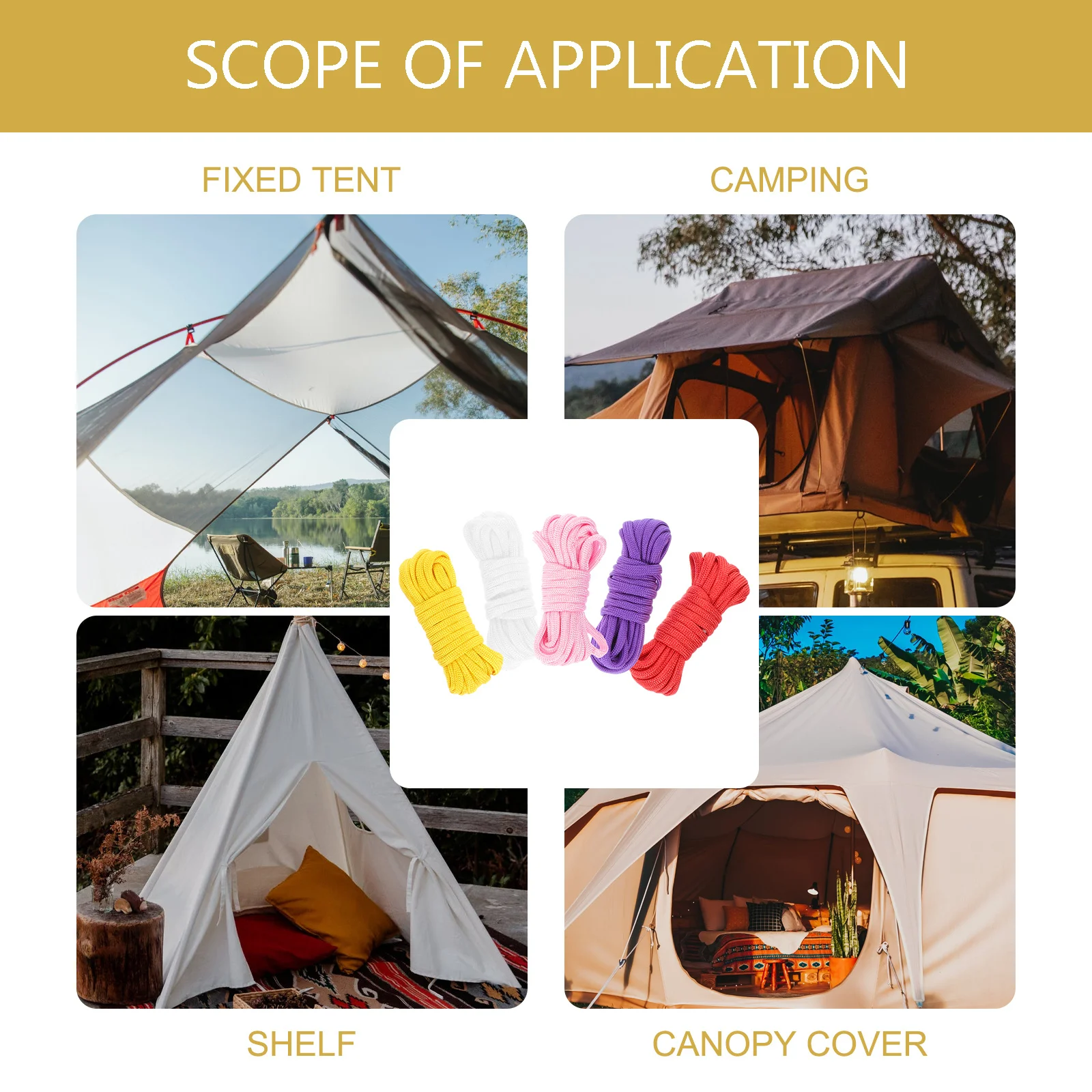 

5 Rolls Camping Tent Heavy Duty Braided Cord Wear-Resistant Outdoor Survival Rope For Emergency Safety Sturdy Climbing Portable