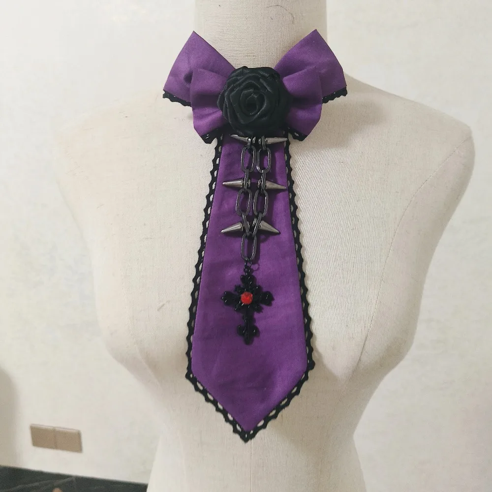 

Vintage Gothic Lolita Style Rose Cross Bow Ties Personalized JK Uniform Accessories Collar Flowers Luxurious Rhinestone Brooch