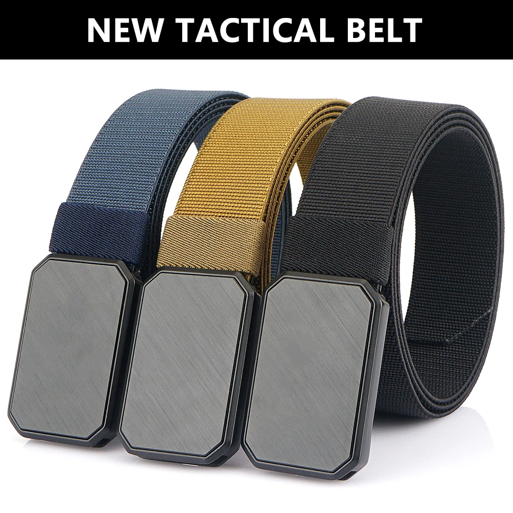 TUSHI New magnetism Alloy Quick Release Pluggable Buckle Elastic Belts For Men Durable Tactical Belt Cowboy Outdoor Belt Hunting