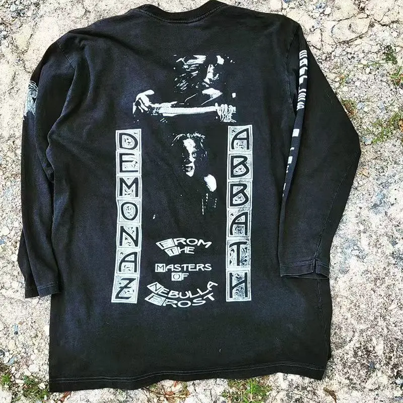 

American 2000s Gothic Punk Retro Print Fashion Cotton Long Sleeve Men 2025 Street Hip-hop Harajuku Y2K Casual Loose Top Women