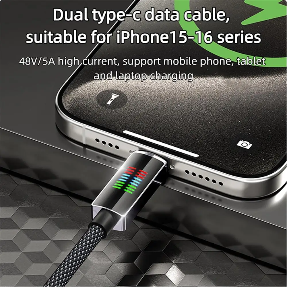 Cavo di tipo C da 240 W Cavo USB C a ricarica rapida con luce di marcia Display digitale Cavo dati da tipo C a tipo C per iPhone15 16 Huawei